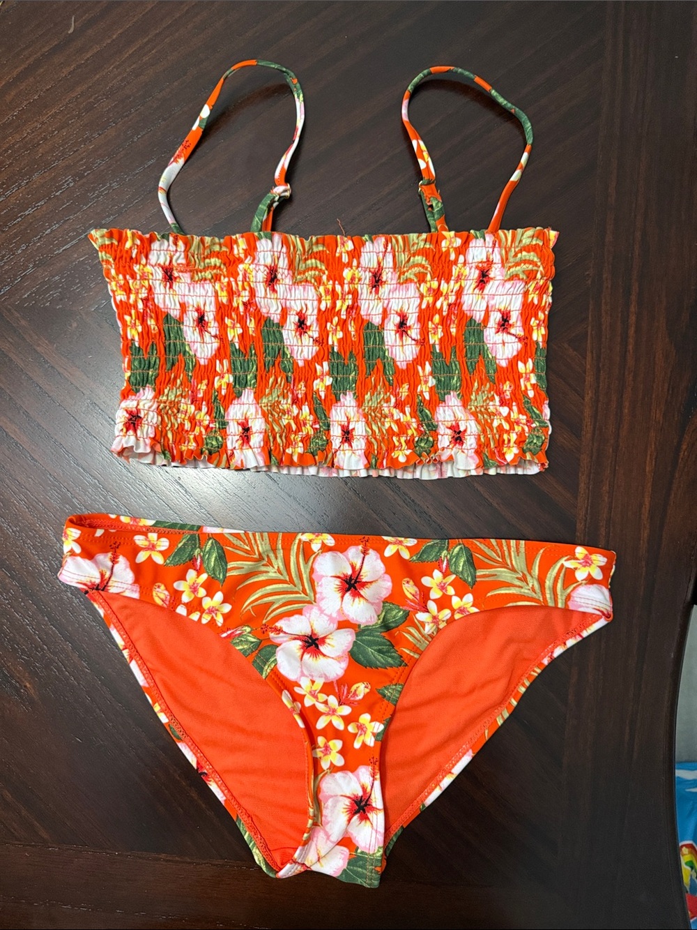 Smocked Orange Floral Women's Bikini Set